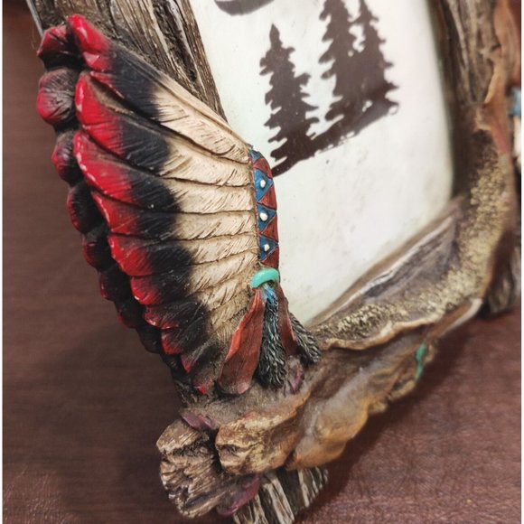 Rustic Native American Motif Resin Picture Frame Chief Cow Head Hide 7x9" Decor - Picture 9 of 15